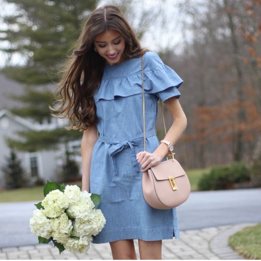 J CREW CHAMBRAY RUFFLE DENIM DRESS SIZE 4